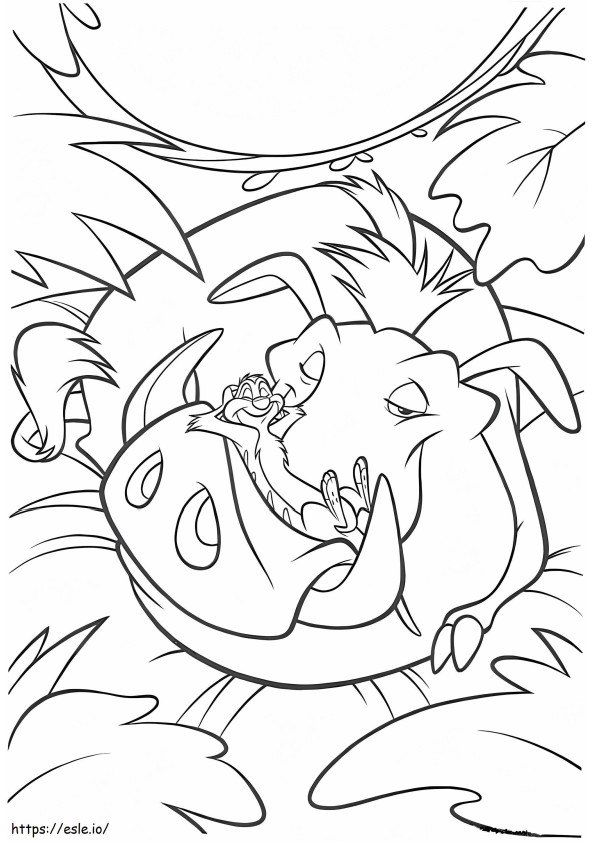 Coloriage  Pumbaa et Timon endormis A4 à imprimer dessin