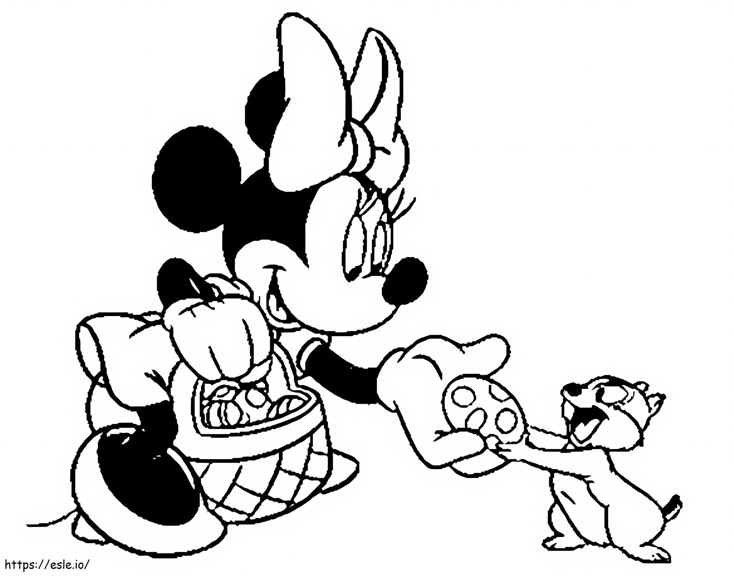 Coloriage Minnie Mouse nourrit les écureuils à imprimer dessin