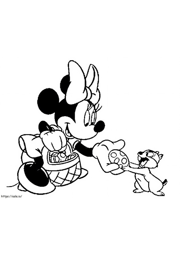 Coloriage Minnie Mouse nourrit les écureuils à imprimer dessin