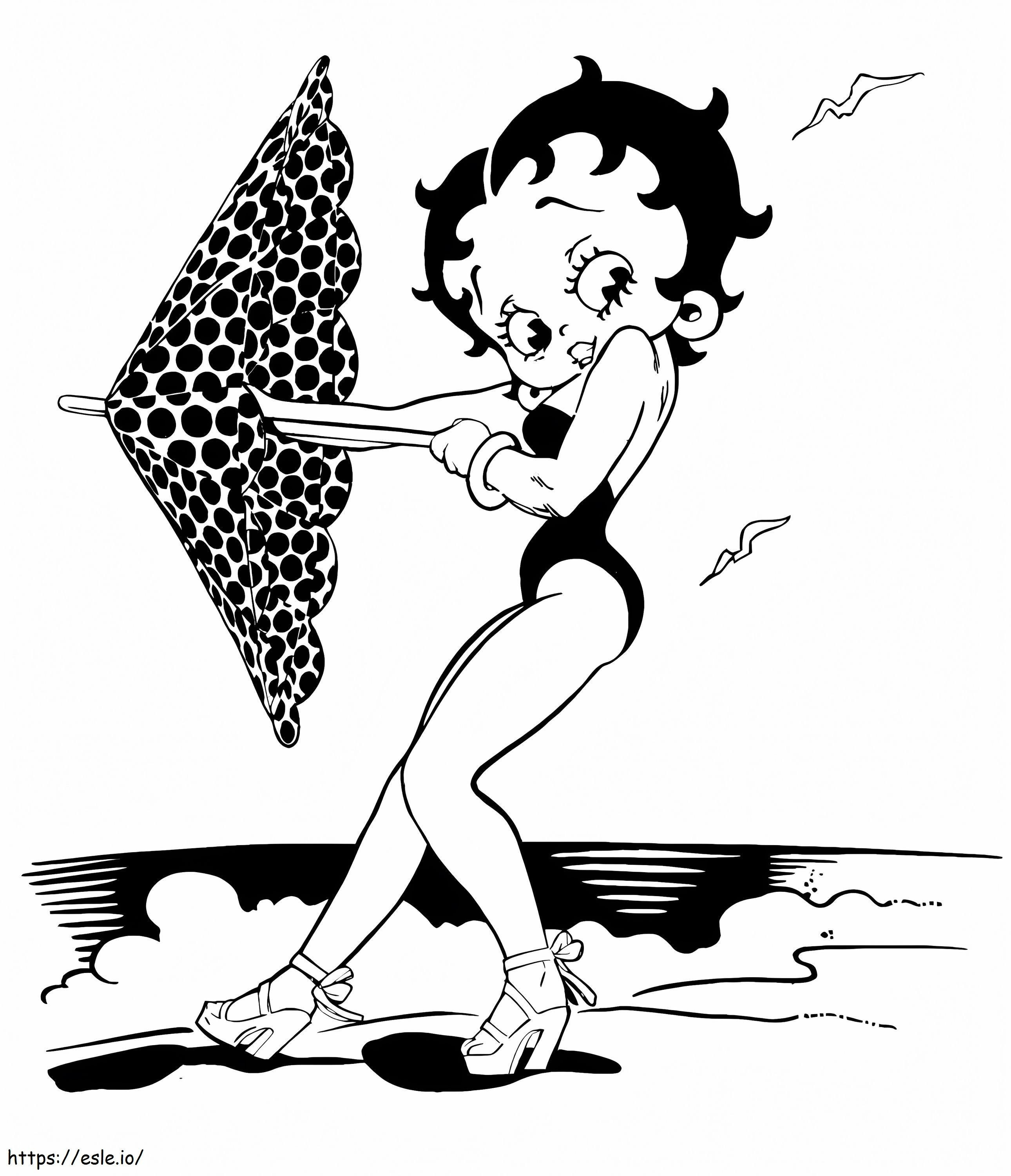 Betty Boop rannalla värityskuva