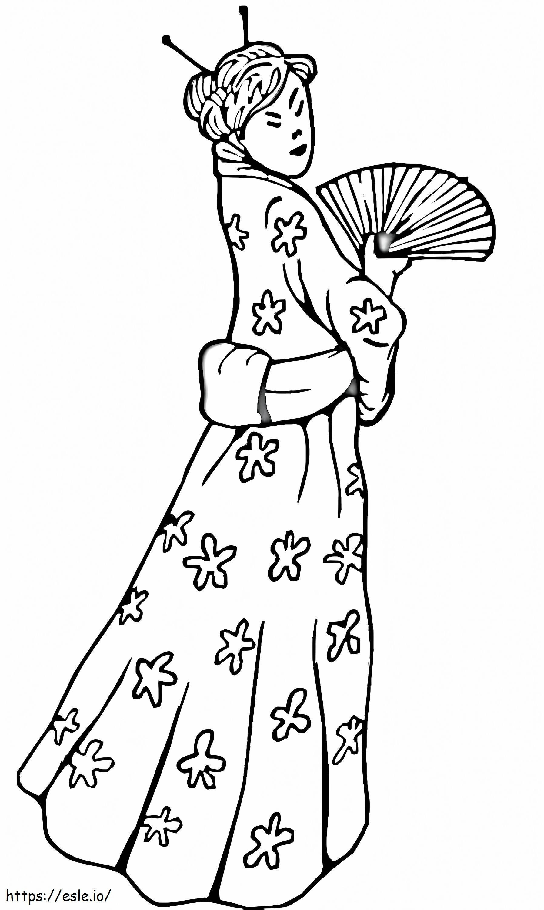 伝統的な衣装を着た中国人女性 ぬりえ - 塗り絵