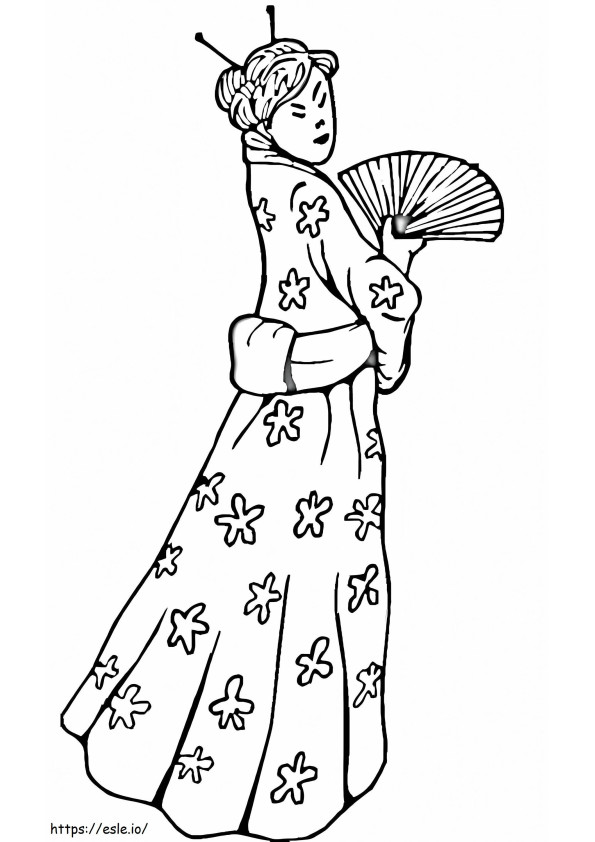 Kiinalainen nainen perinteisessä mekossa värityskuva