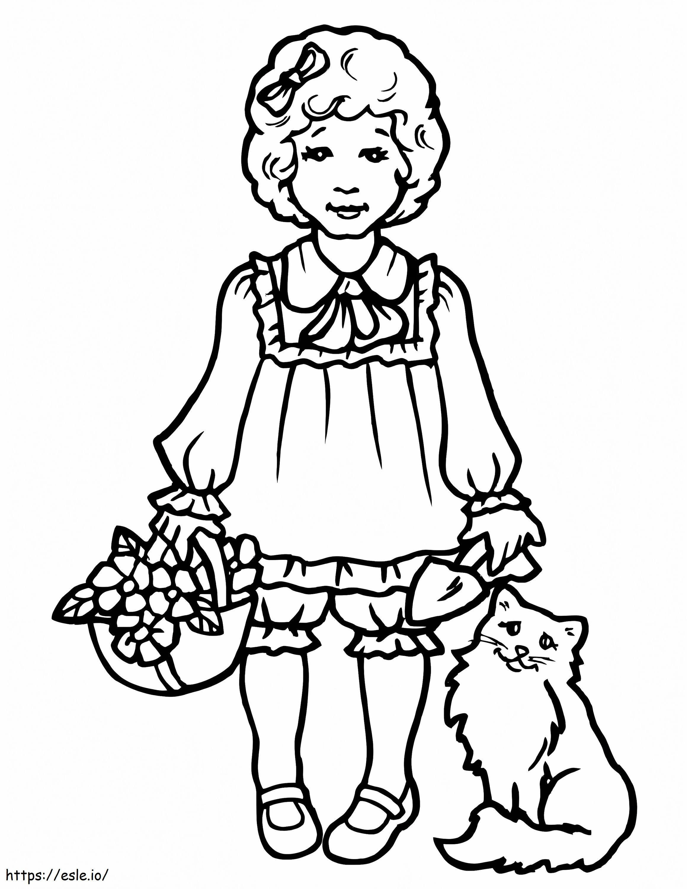 Girl Holding Flower And Cat coloring page