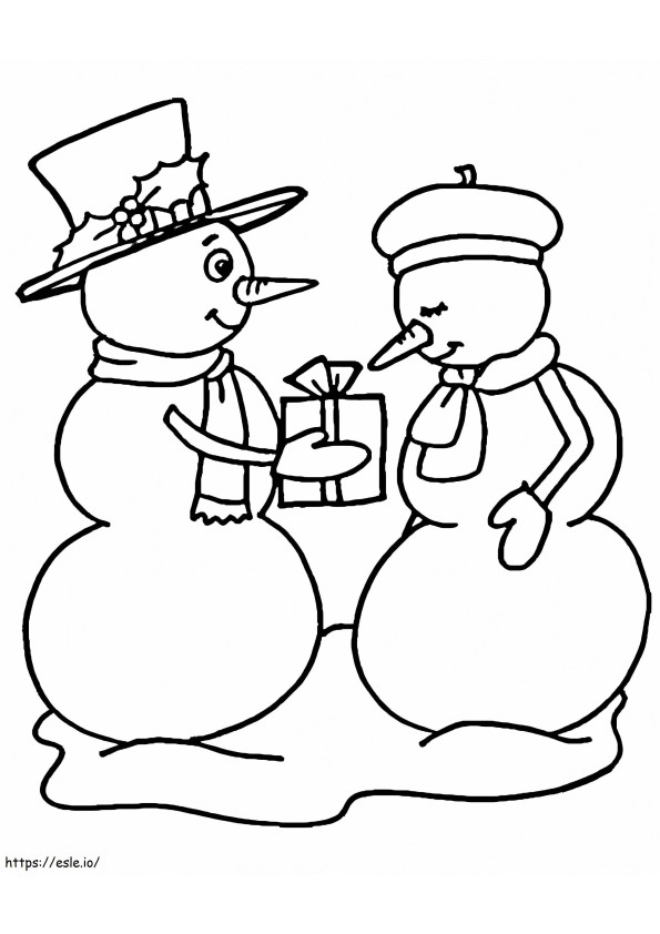 Coloriage couple bonhomme de neige à imprimer dessin