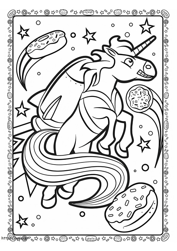 Unicorn With Rocket A4 coloring page