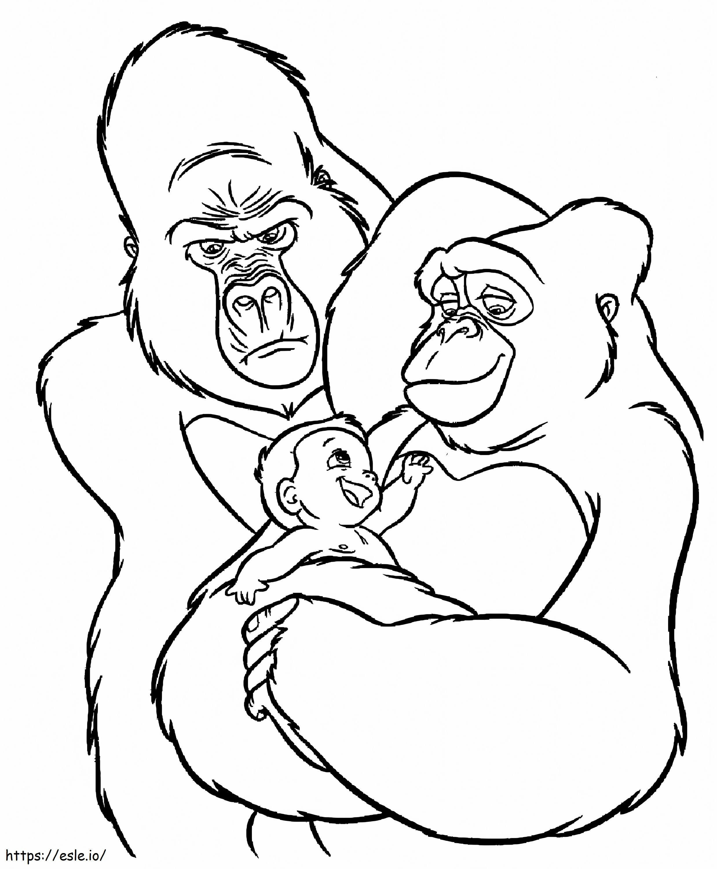 Dos King Kong con bebé para colorear