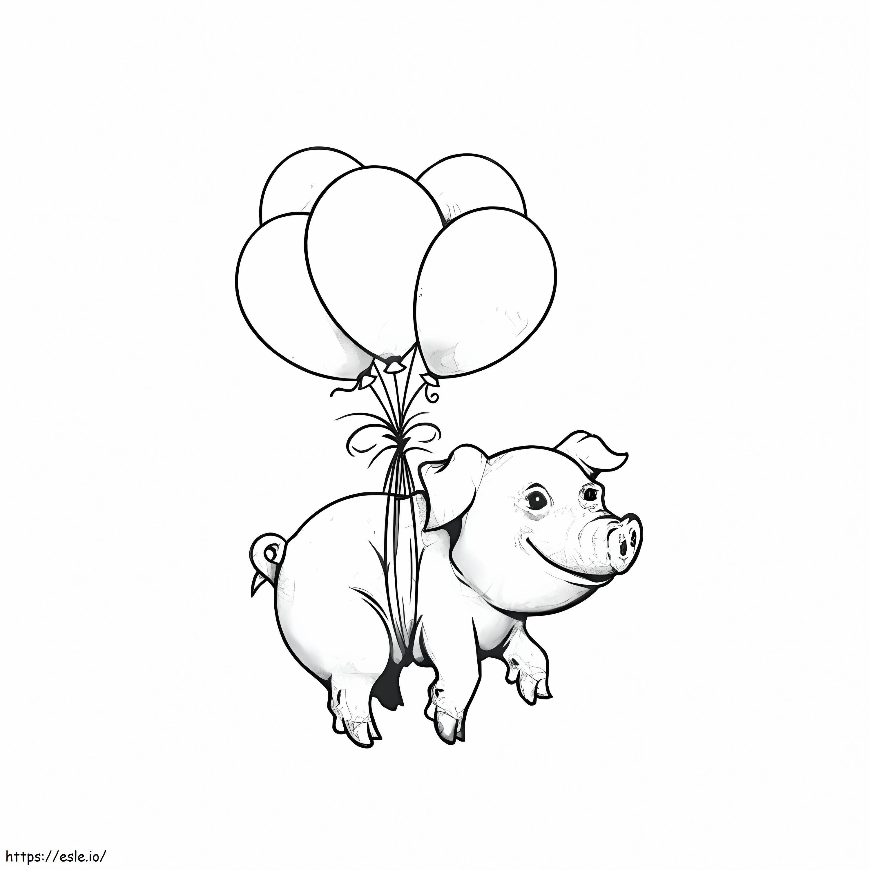 風船を持つ刺青の豚 ぬりえ - 塗り絵
