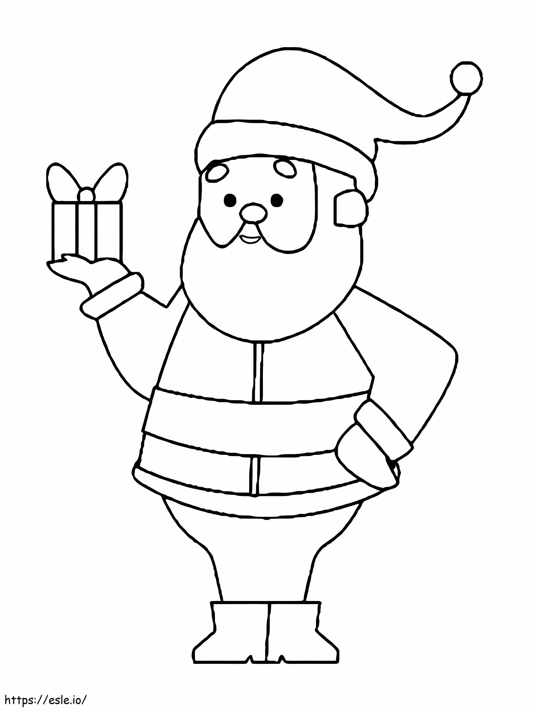 Coloriage Père Noël avec un cadeau à imprimer dessin