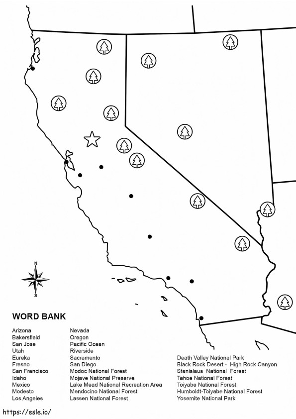 Peta Kalifornia Gambar Mewarnai