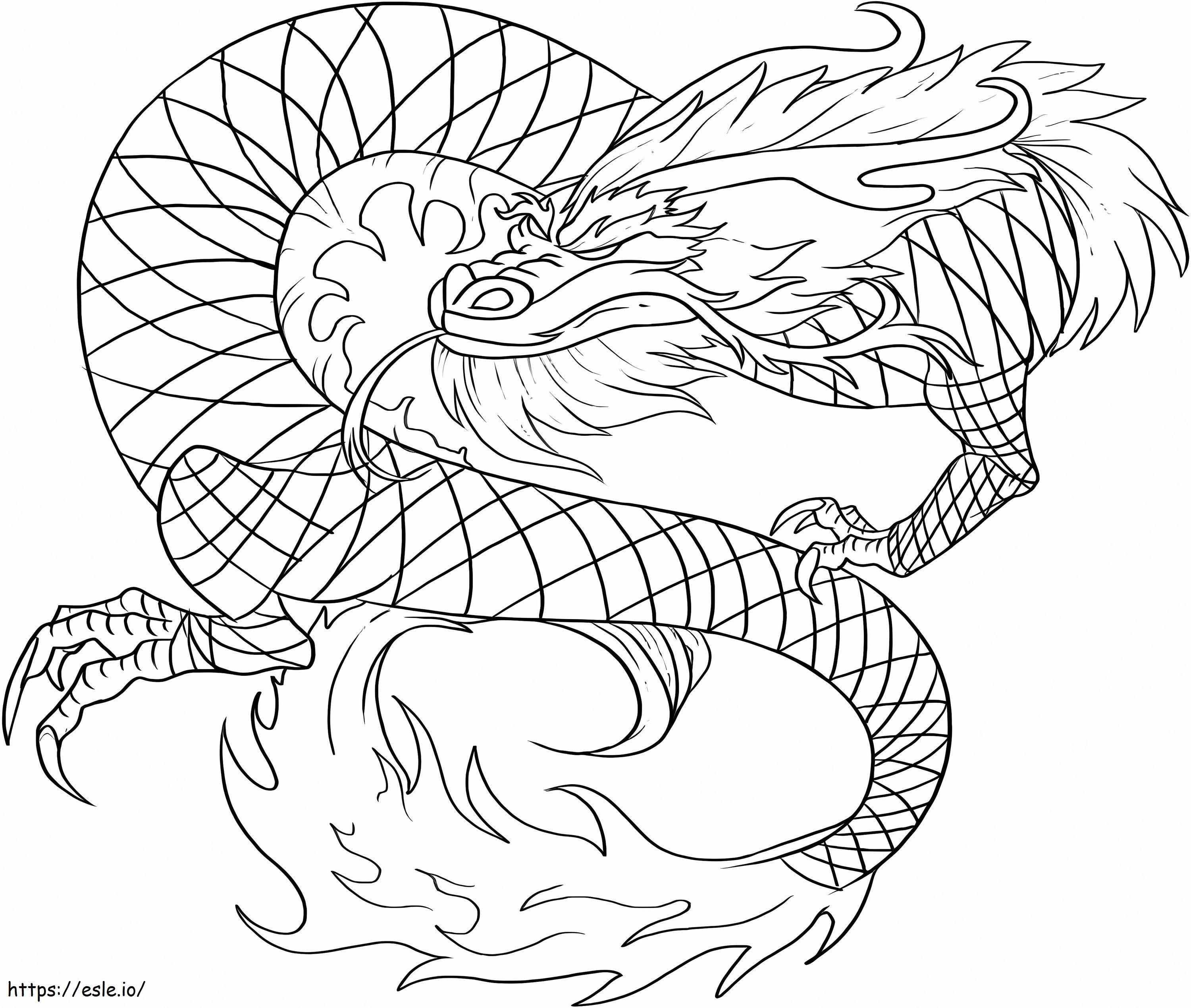 Dragón chino de fuego para colorear
