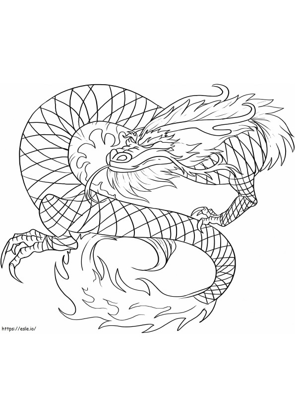 Dragón chino de fuego para colorear
