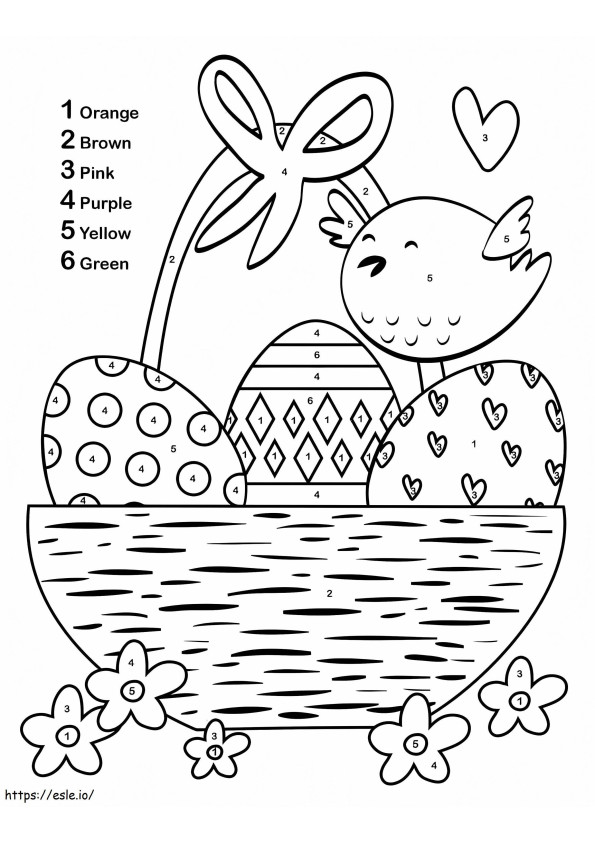 Coloriage Panier de Pâques et poussin à colorier par numéro à imprimer dessin