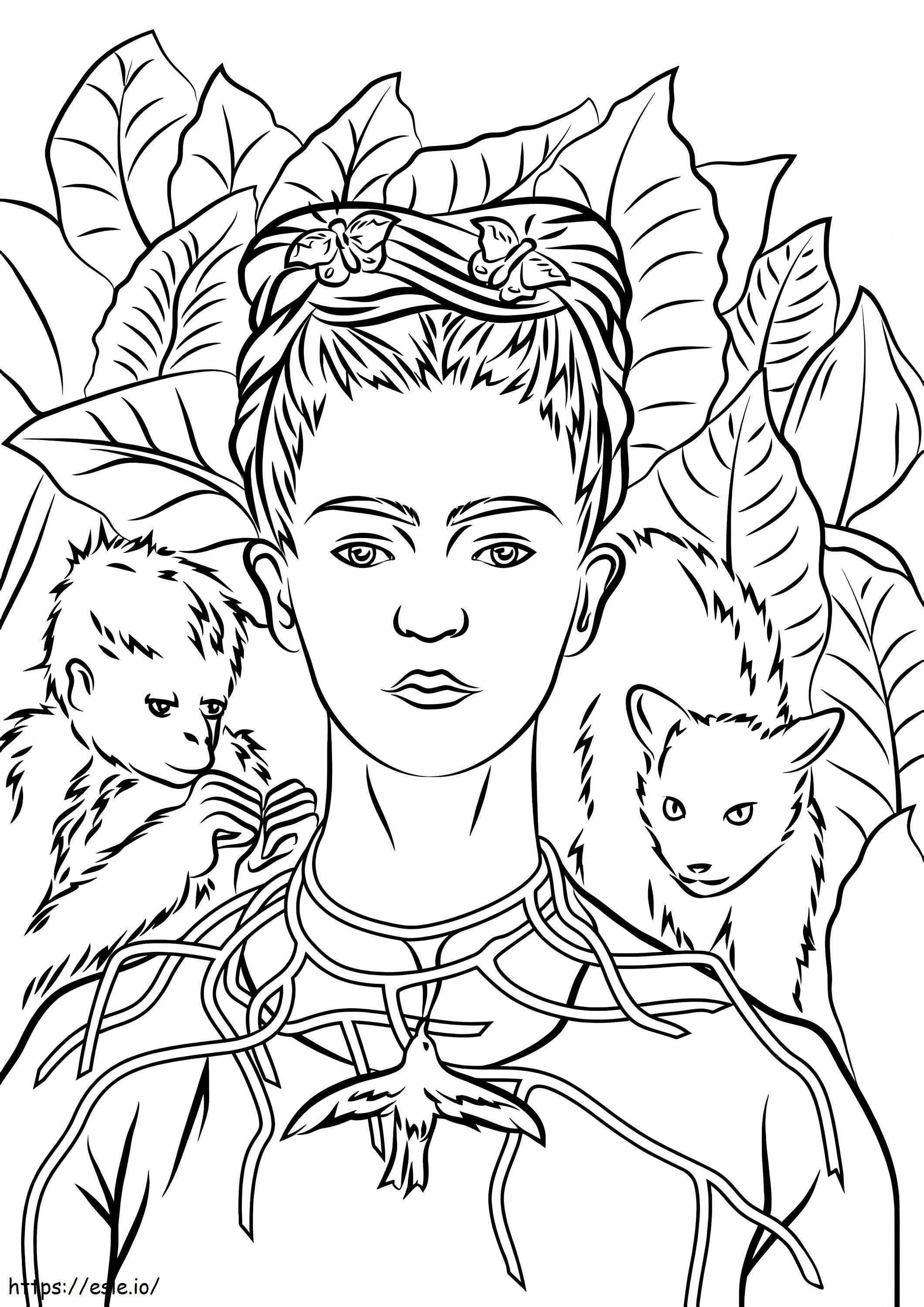 Coloriage Autoportrait de Frida Kahlo à imprimer dessin