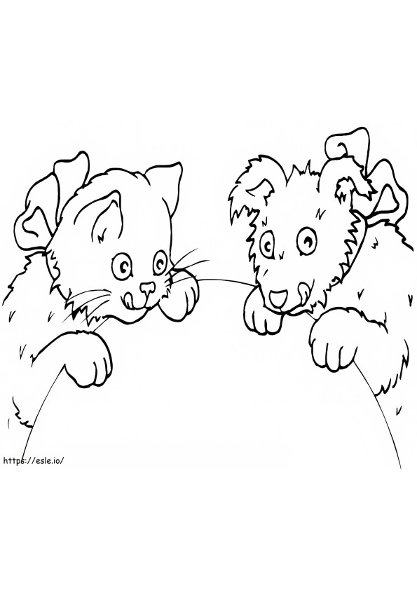 Coloriage Chien et chat drôles à imprimer dessin