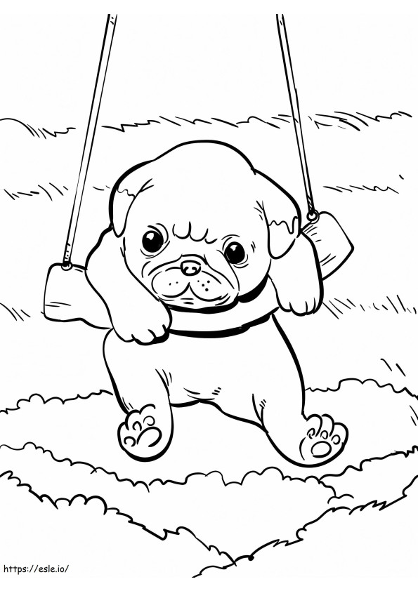 Cute Dog On A Swing coloring page