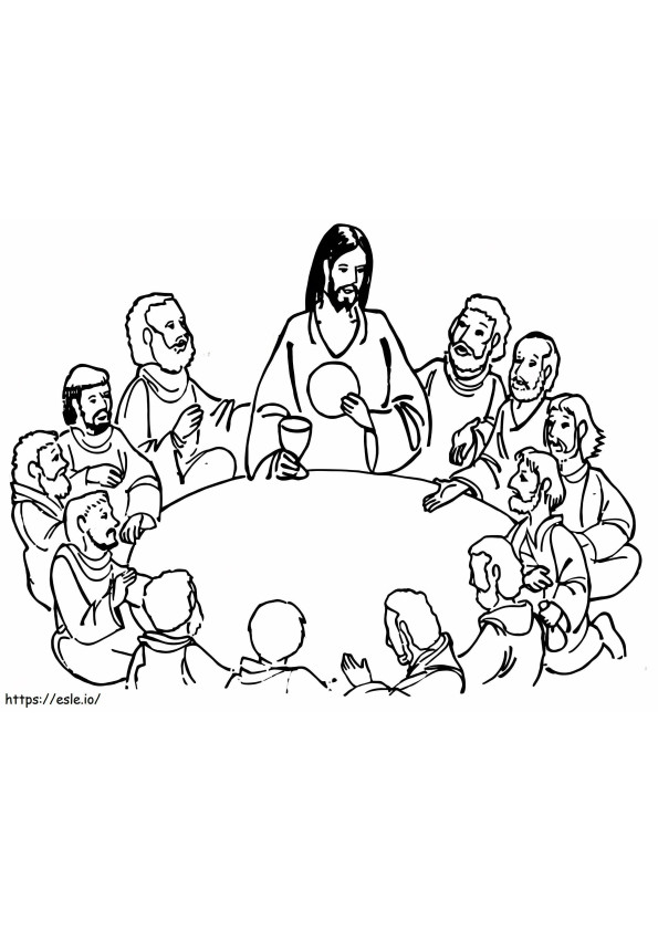 Jeesus jakaa leipää viimeisellä ehtoollisella värityskuva