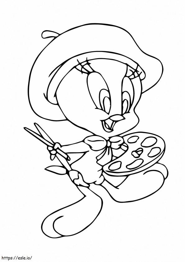The Painter Tweety Color A4 coloring page