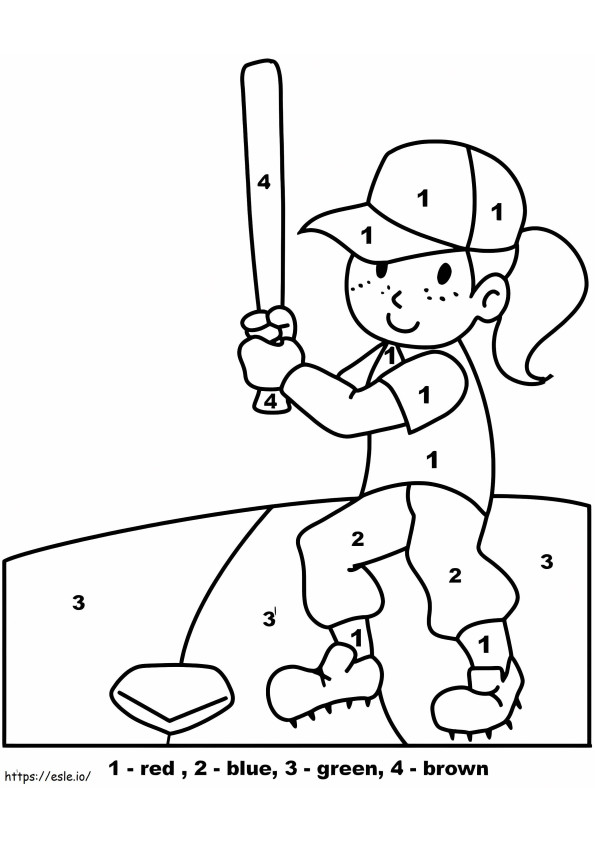 Baseball Girl For Kindergarten Color By Number coloring page