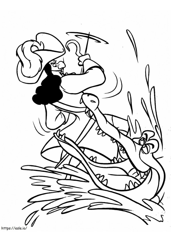 Coloriage Capitaine Crochet se battant avec un crocodile à imprimer dessin