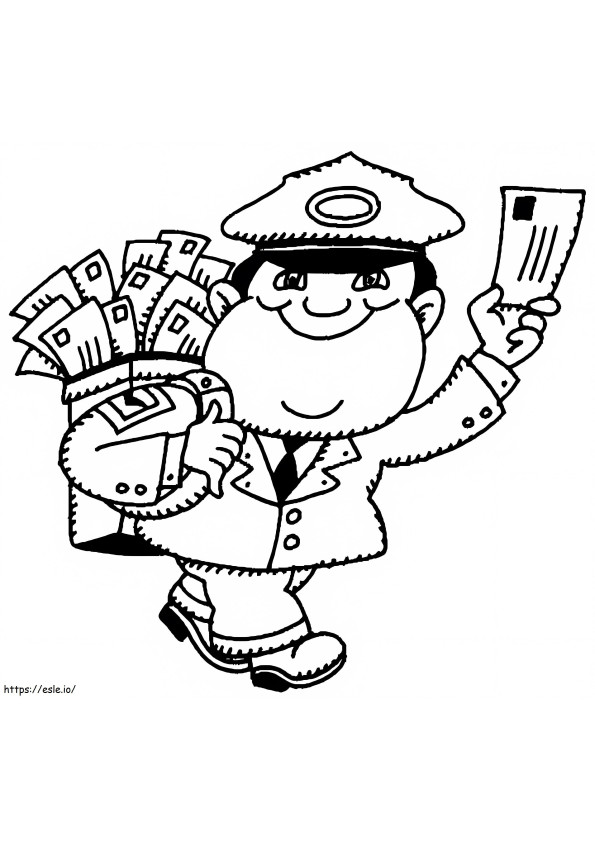 Smiling Postman Holding Letter coloring page