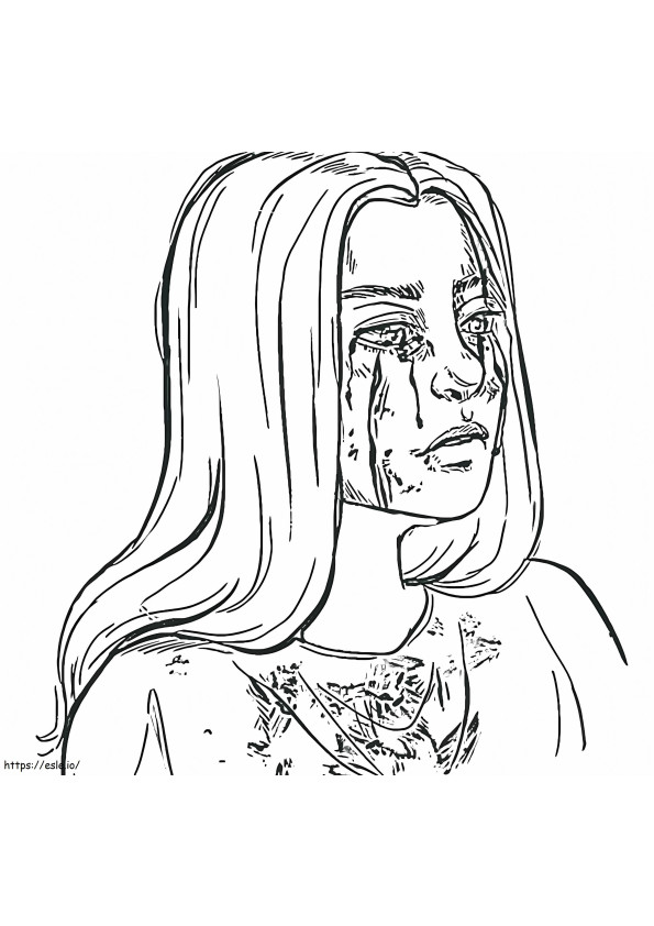 Billie Eilish met zwarte tranen kleurplaat