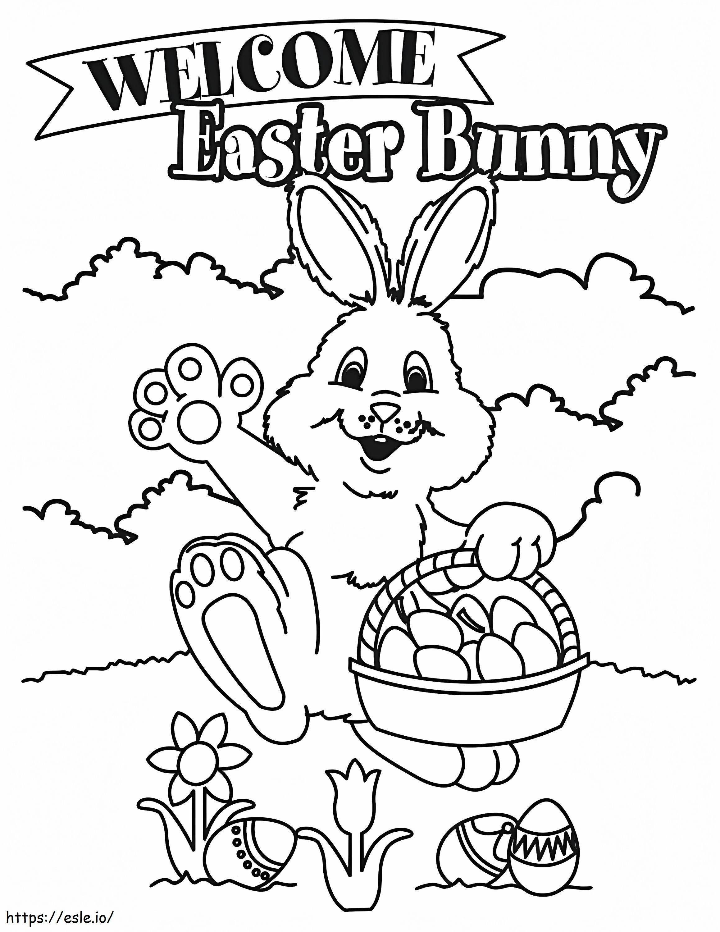 Coloriage Lapin de Pâques avec panier de Pâques à imprimer dessin
