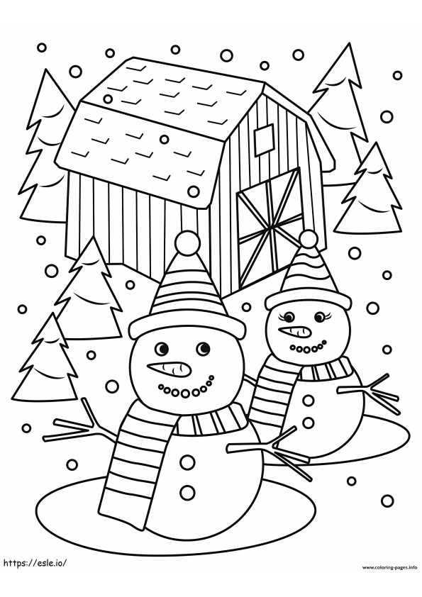 Two Snowman coloring page