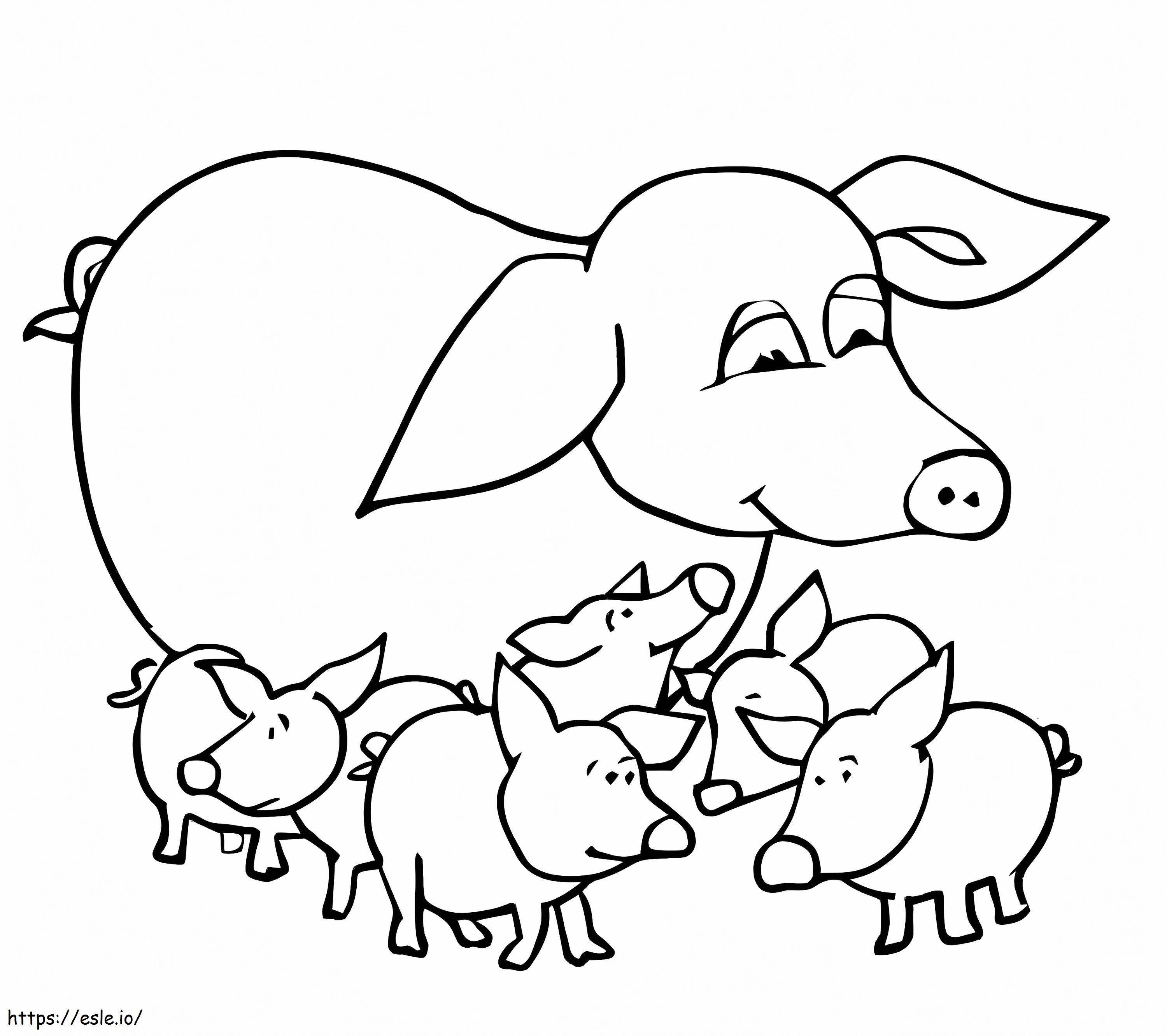Coloriage Petits Cochons Et Maman à imprimer dessin