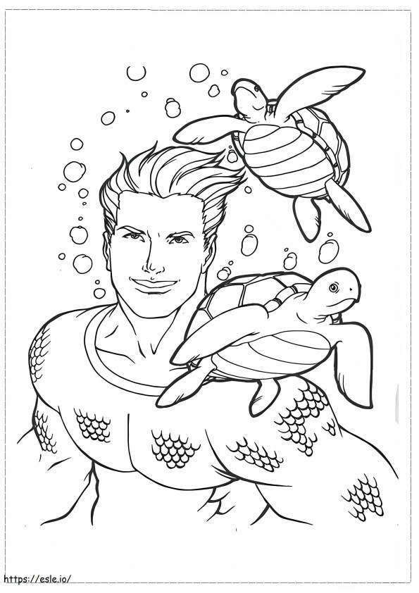 Aquaman y dos tortugas para colorear