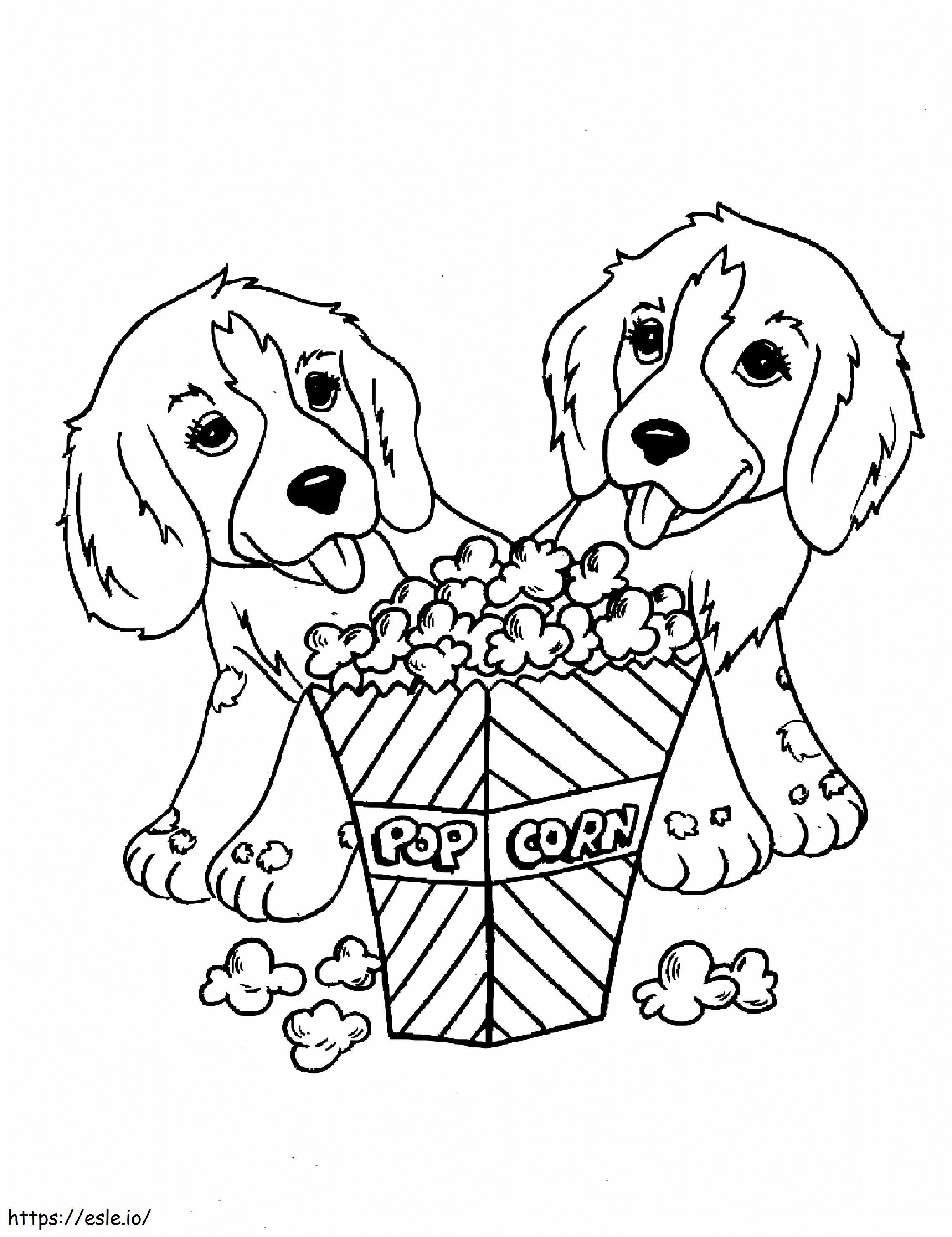 Two Dogs With Popcorn coloring page