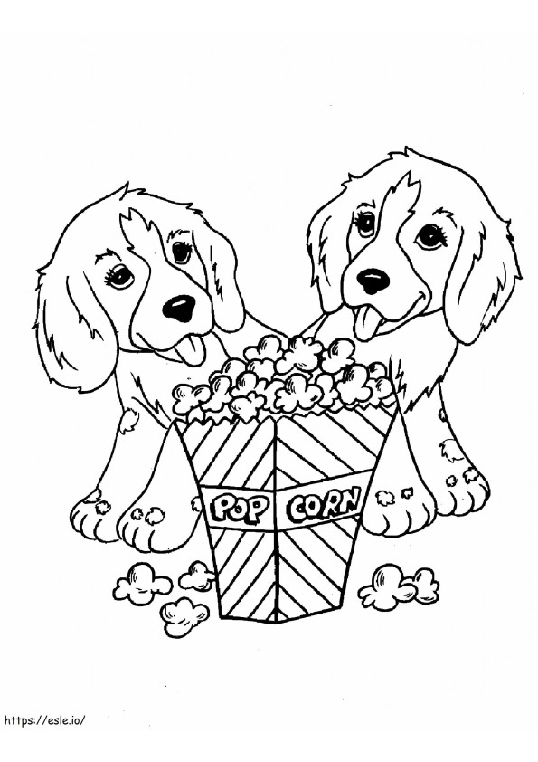 Coloriage Deux chiens avec du pop-corn à imprimer dessin