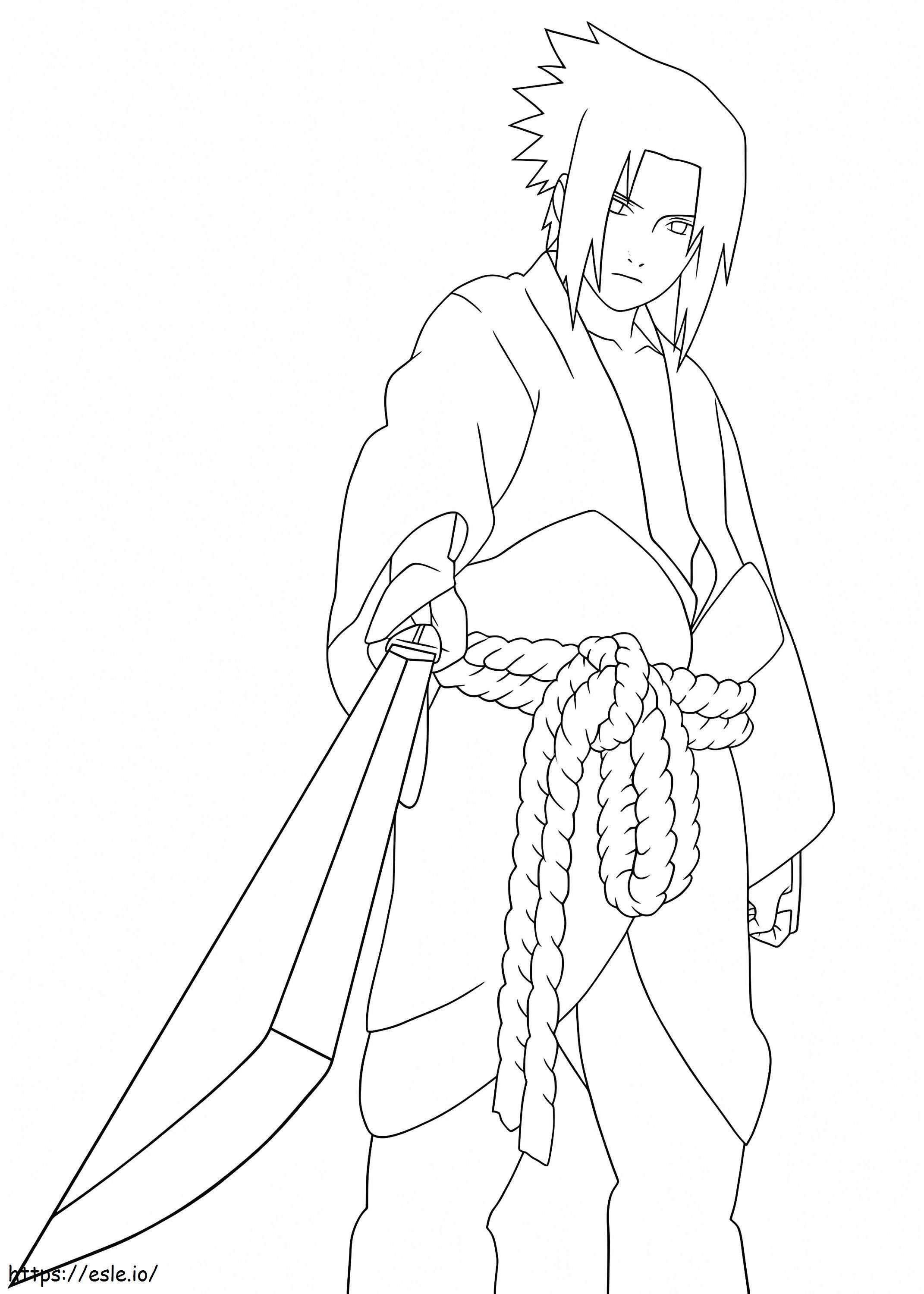  Sasuke con spada A4 da colorare