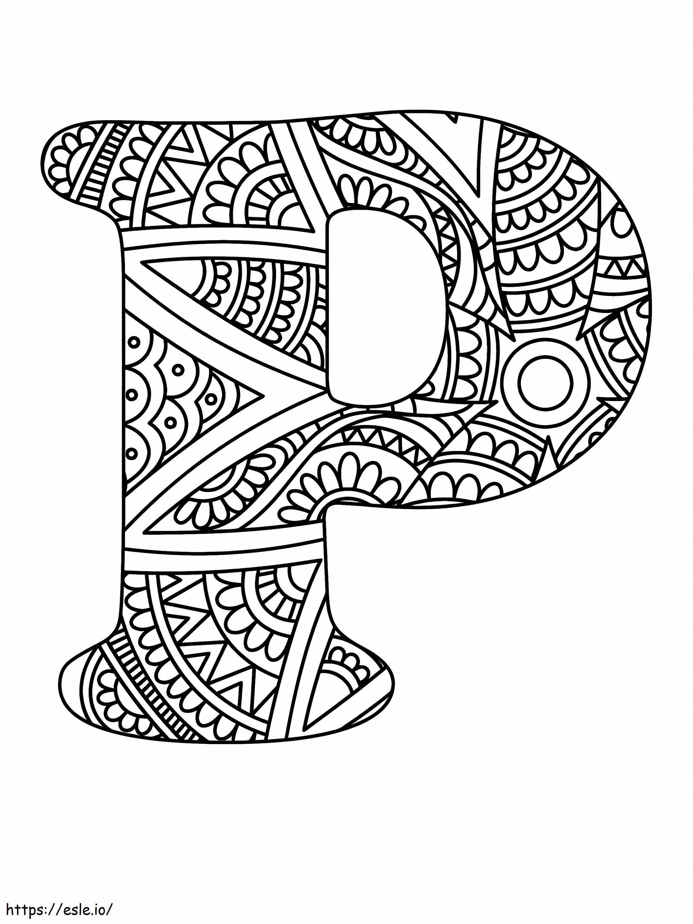 Letra P Mandala Alfabeto para colorir