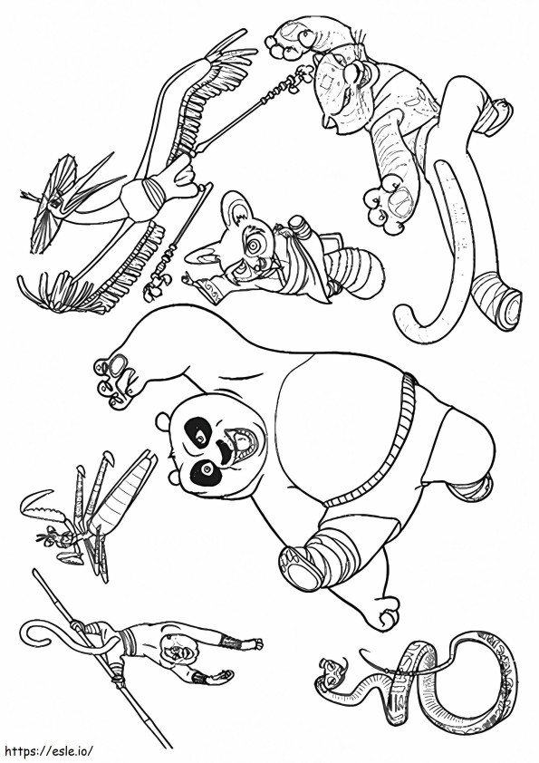  Kung Fu Panda Y Amigos A4 para colorear