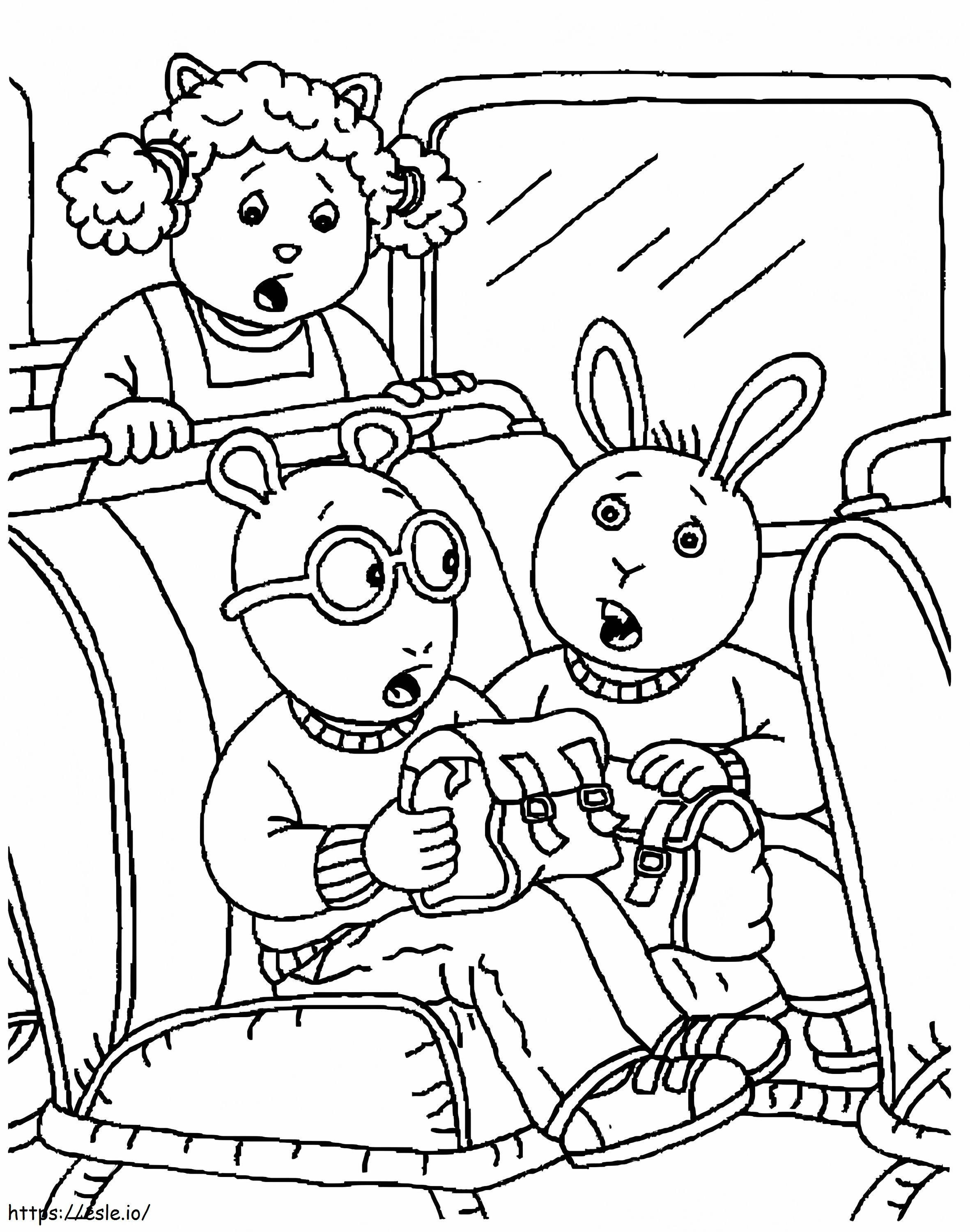 Arthur lukee bussissa värityskuva
