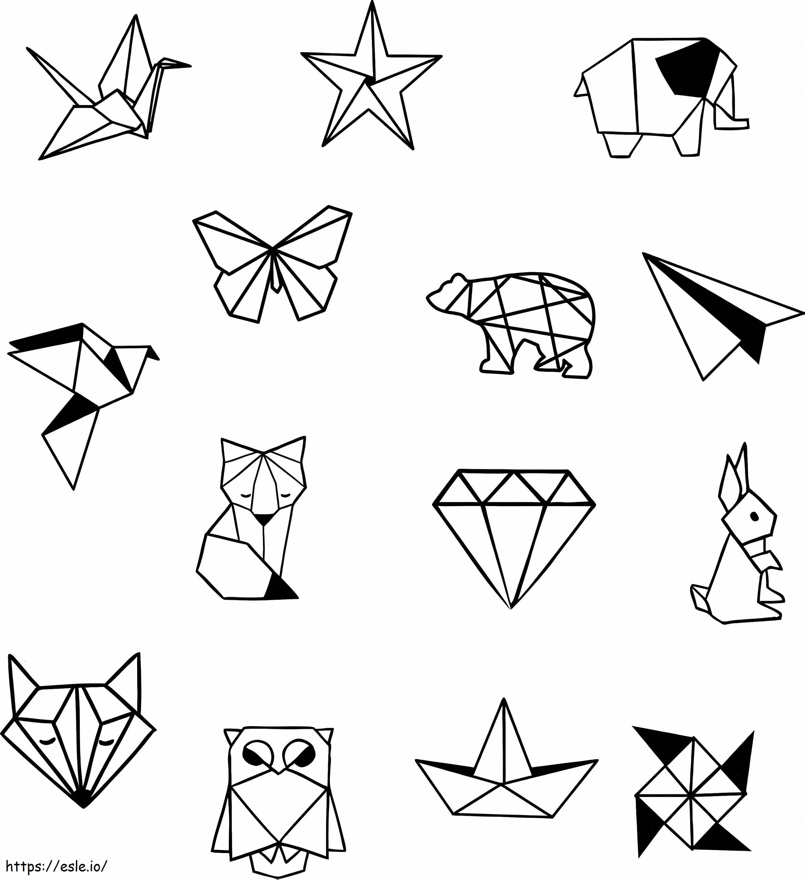 animales de origami para colorear