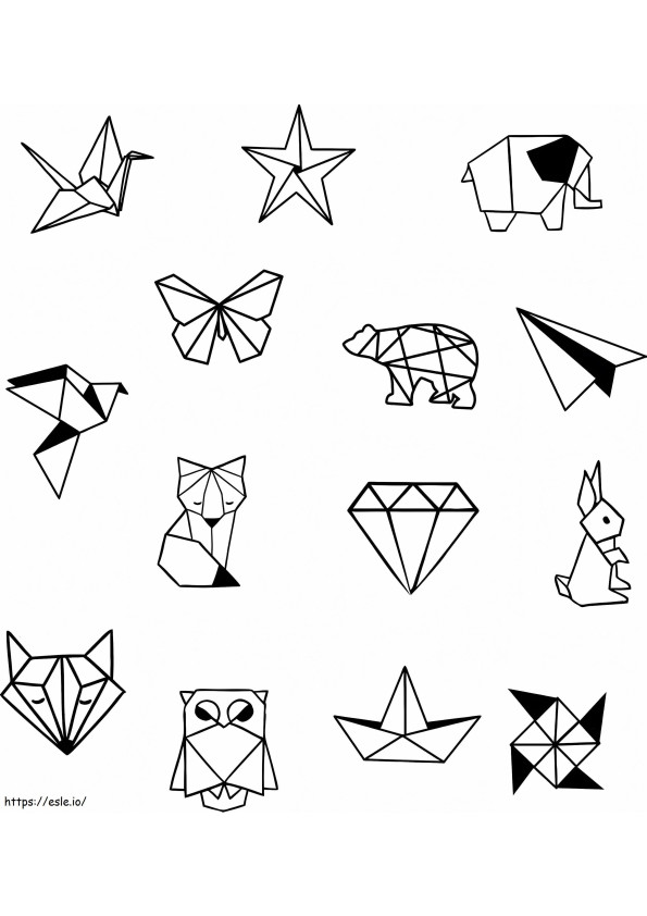 Origami eläin värityskuva