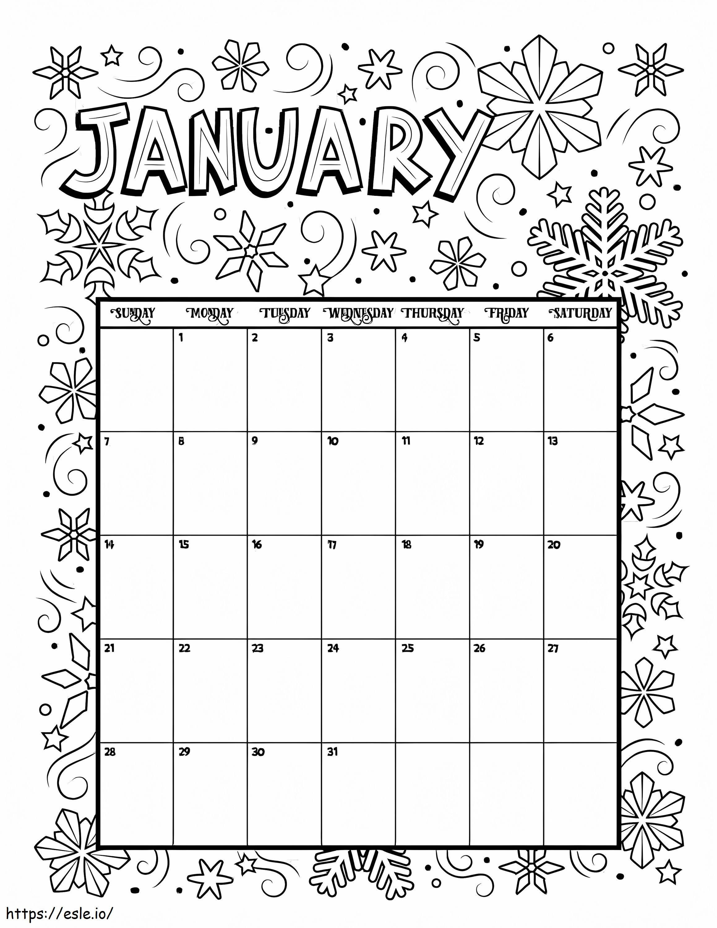 カレンダー 1月 ぬりえ - 塗り絵