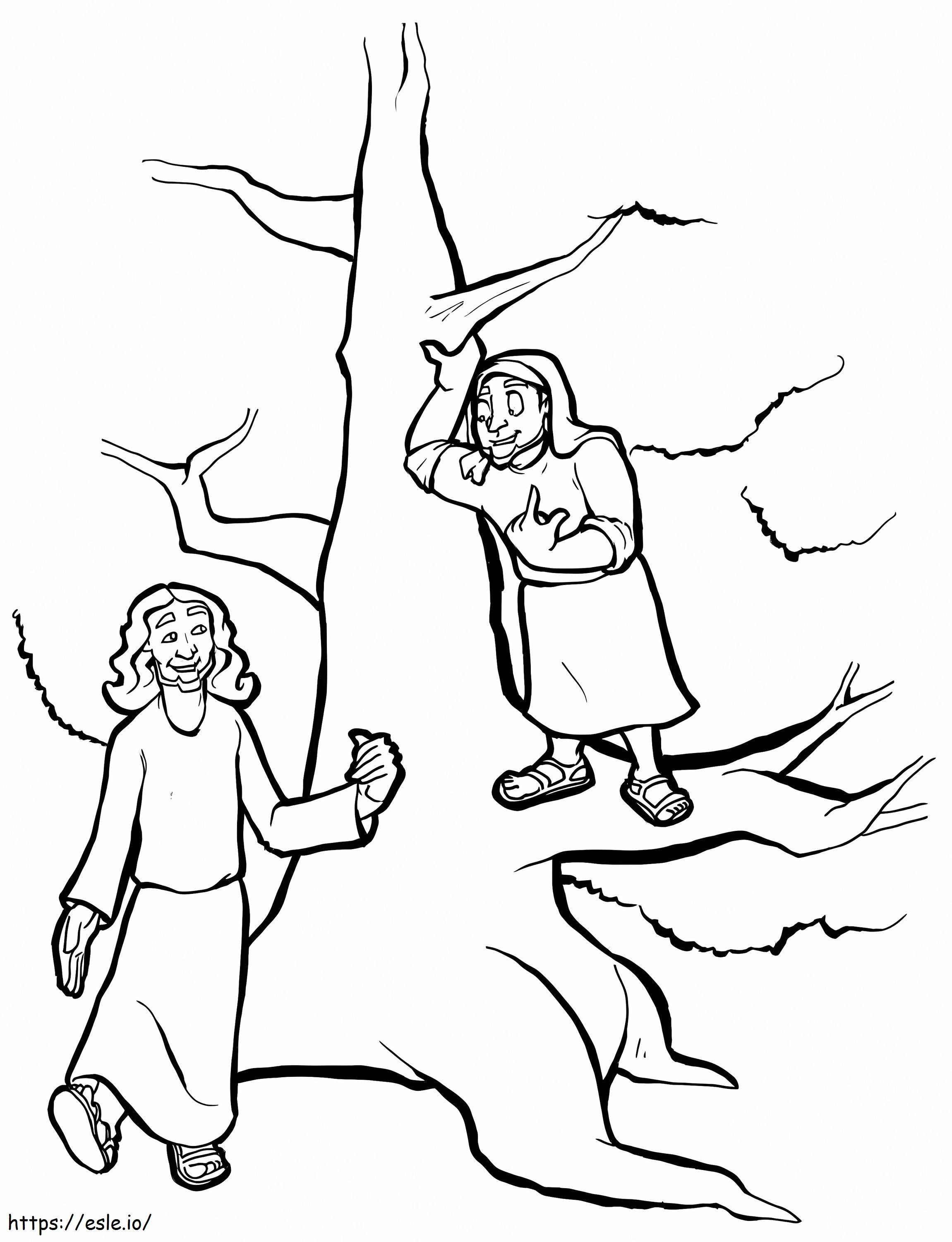 Coloriage Jésus sur l'arbre et Zachée 1 à imprimer dessin