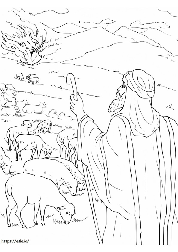 Mojżesz widzi płonący krzak kolorowanka