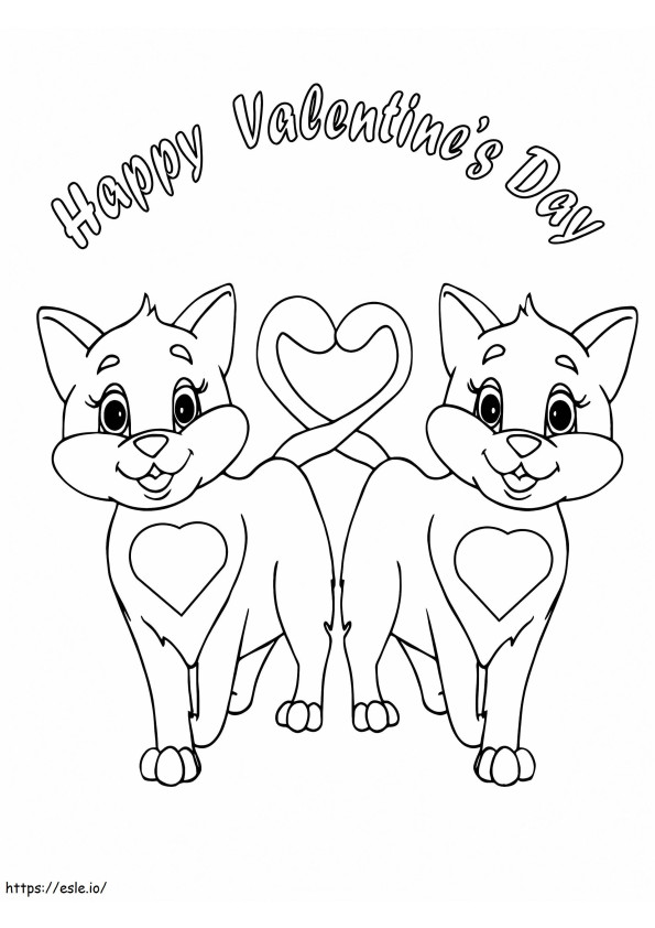 Valentijnsdag schattige katten kleurplaat