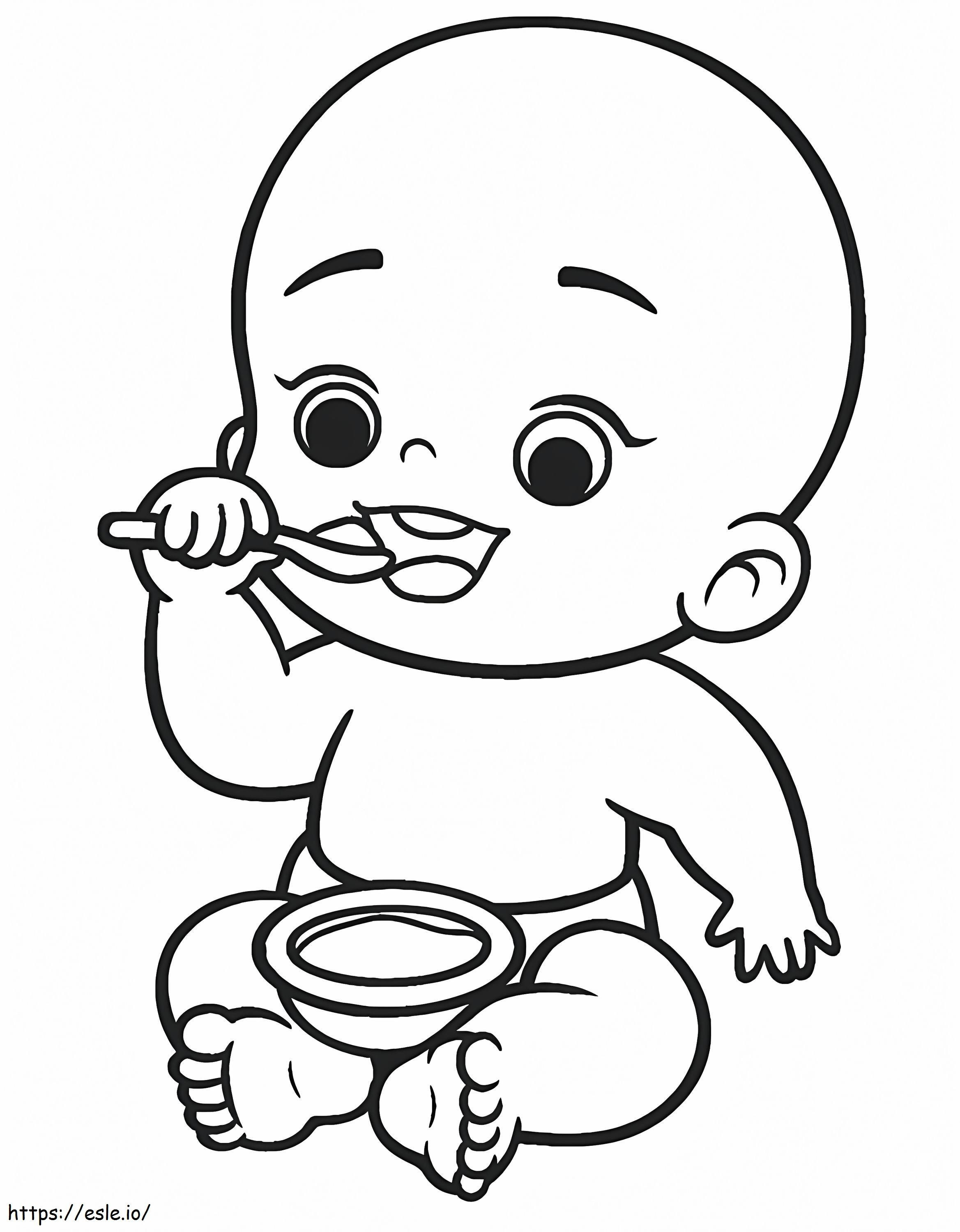 Coloriage bébé manger à imprimer dessin
