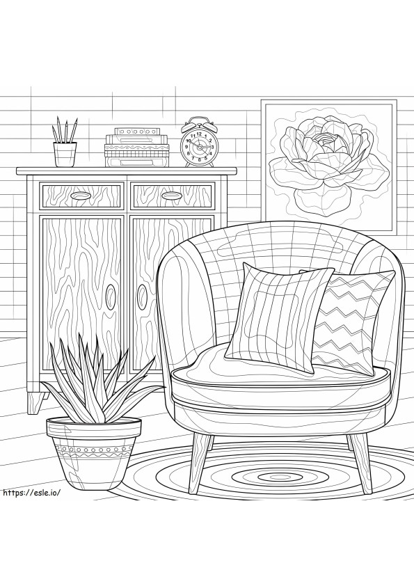 Living Room With Armchair And Chest Of Drawers coloring page
