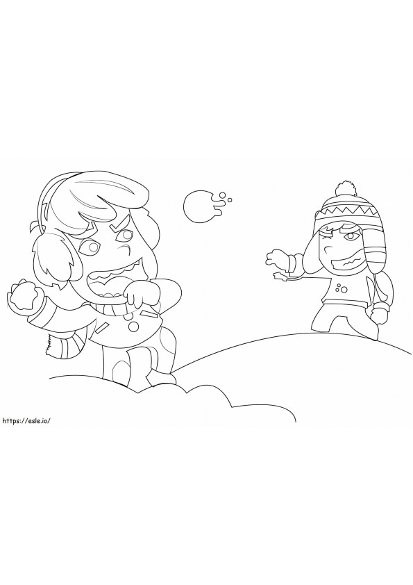Una battaglia a palle di neve da colorare