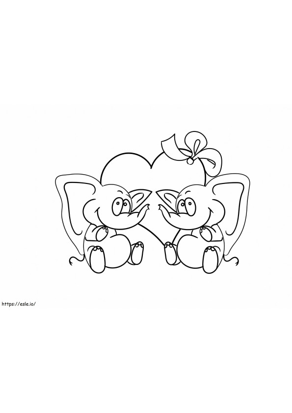Happy Elephants On Valentine'S Day coloring page