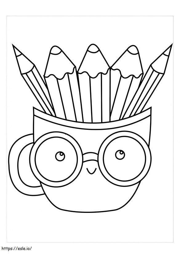 Coloriage Crayons dans une tasse Smiley à imprimer dessin