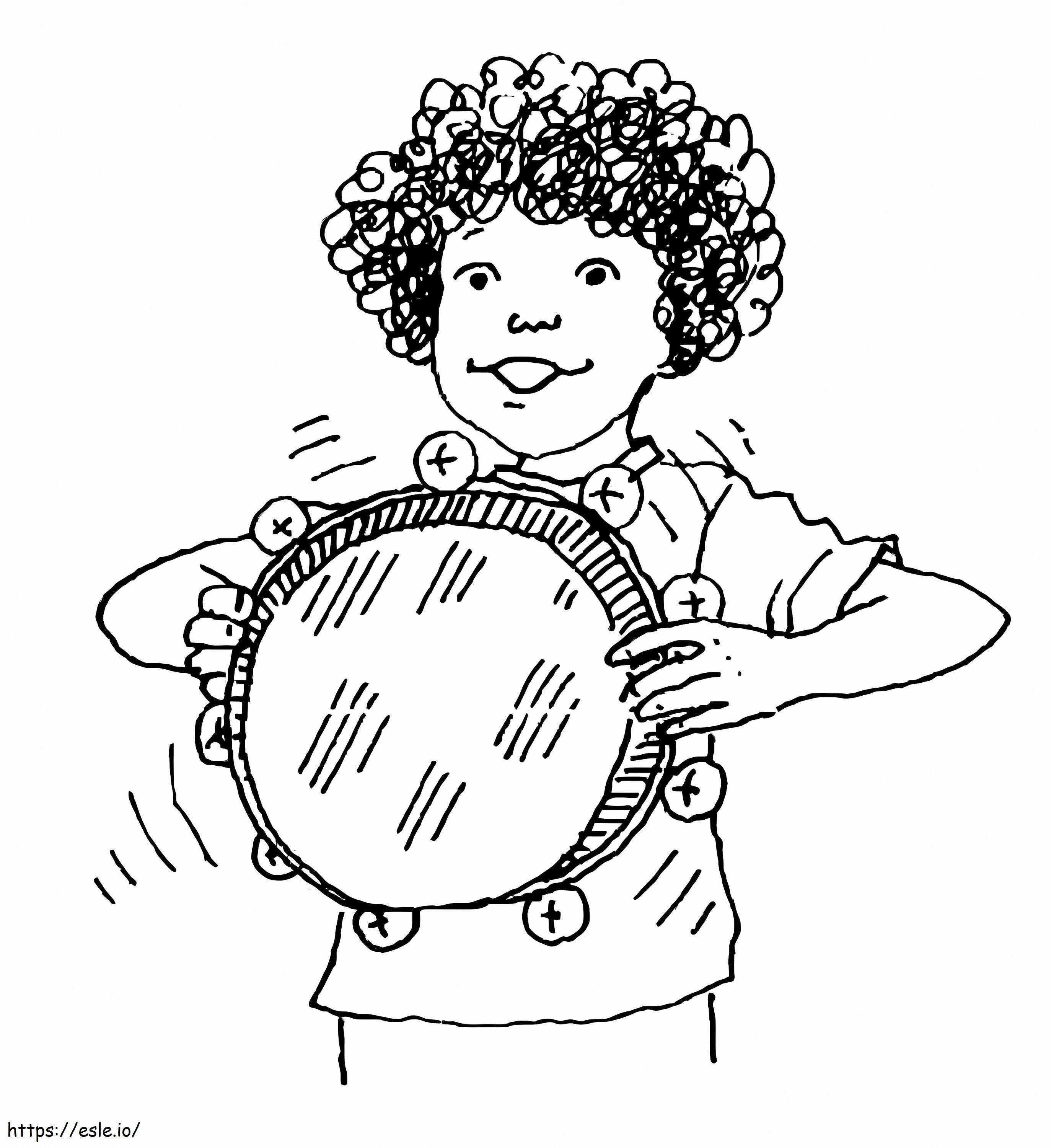 Tyttö soittaa tamburiinia värityskuva