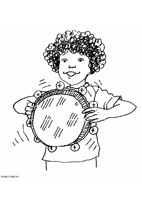 Coloriage Fille jouant du tambourin à imprimer dessin