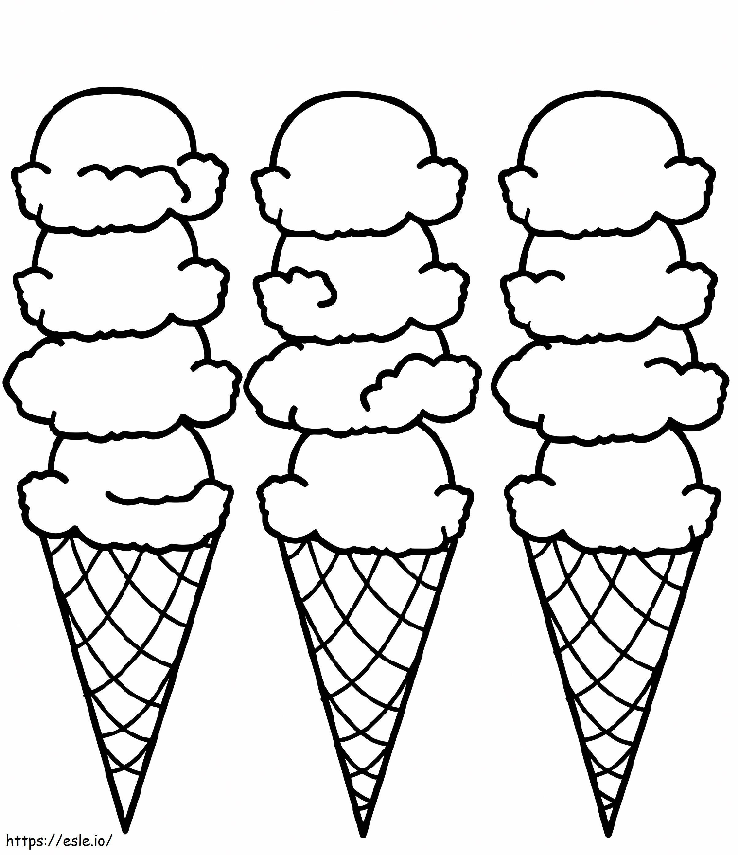 Kolme pitkää jäätelöä värityskuva
