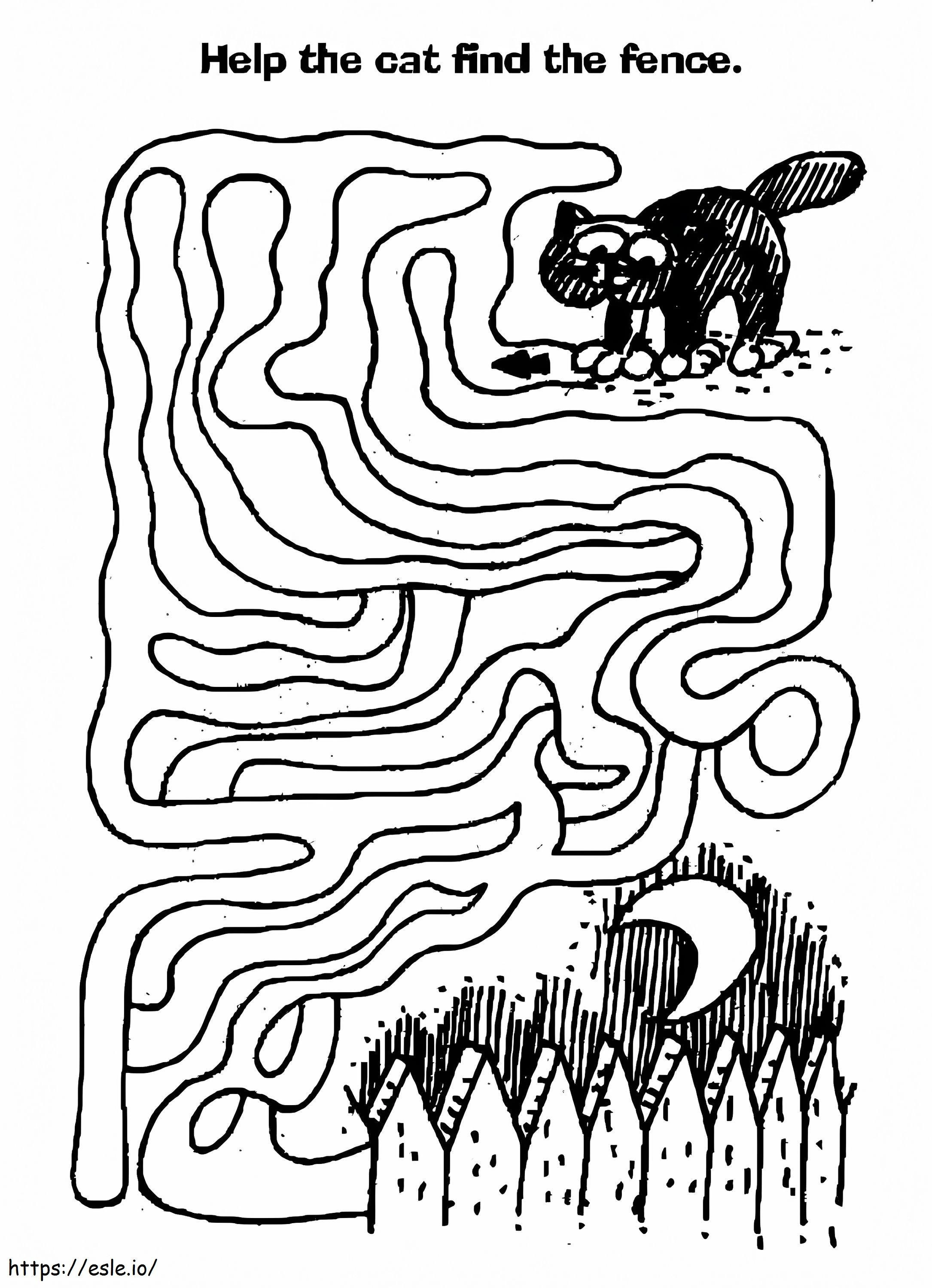 Kissa labyrintin kanssa värityskuva